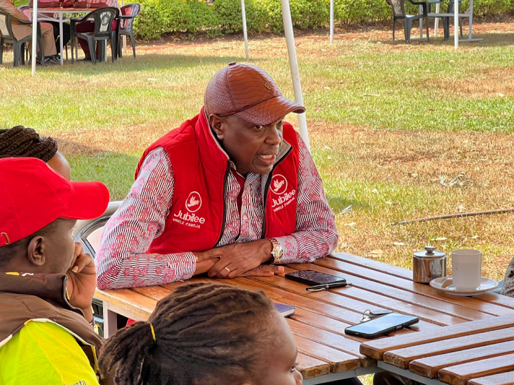 Secretary general Jeremiah Kioni with Kirinyaga Jubilee Leaders Caucus on Wednesday, February 8.