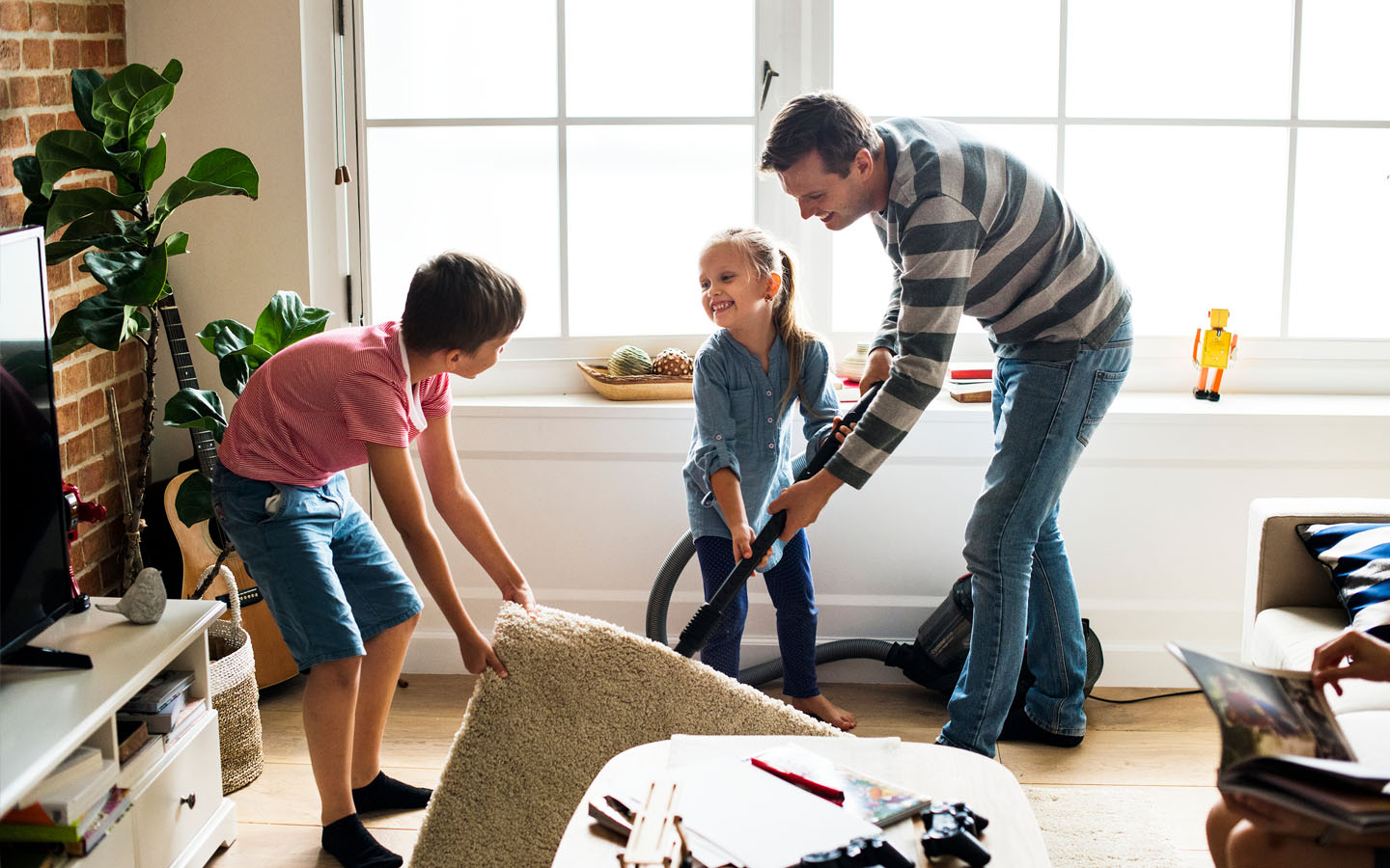 family cleaning home