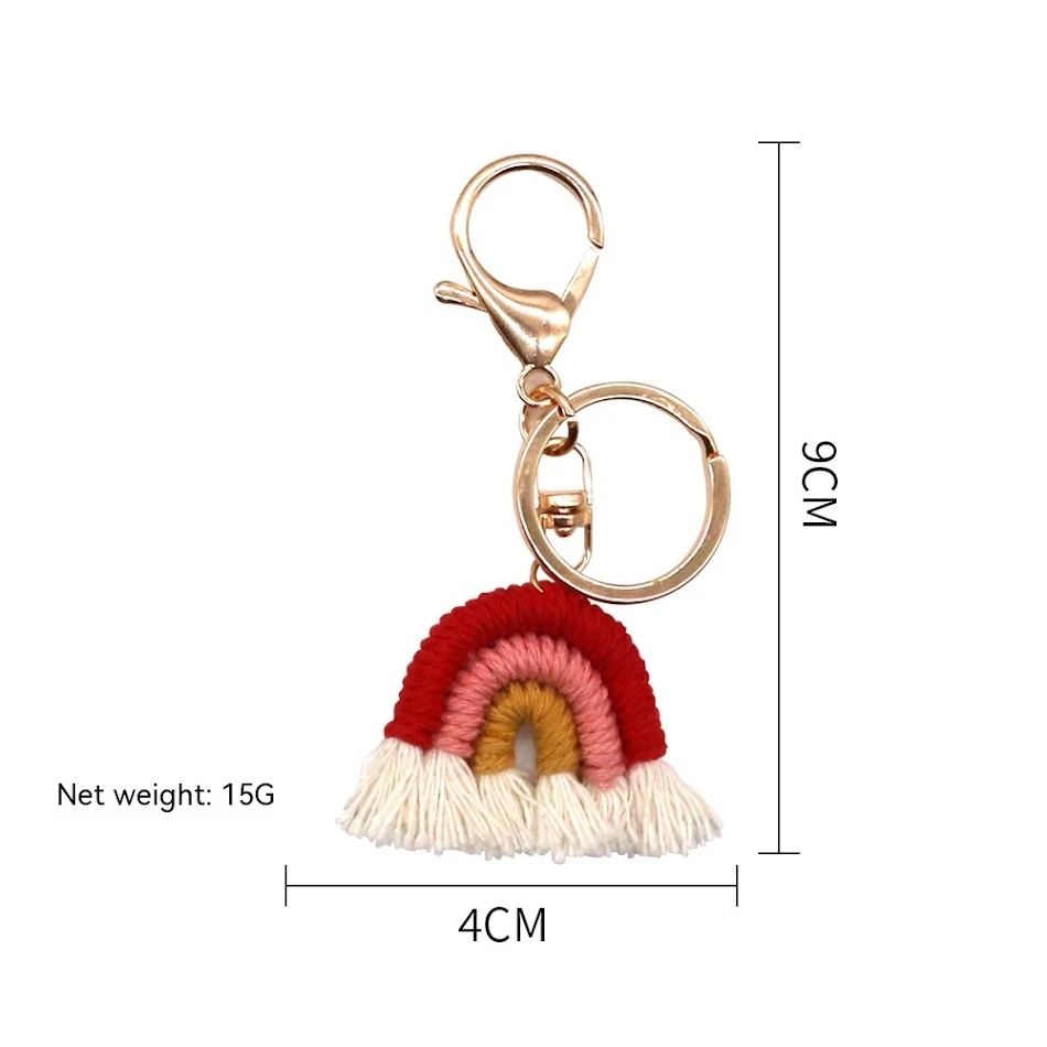 Pendentif arc-en-ciel fait main, en coton tressé, porte-clés à pompon pour sac, voiture, style ethnique féminin.