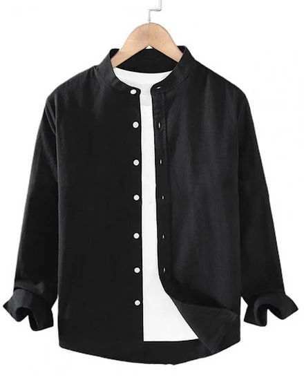 Men White Solid Vintage Shirts 2023 Mens Harajuku Fashion... - 1