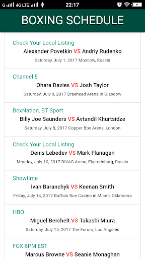 Boxing Schedule