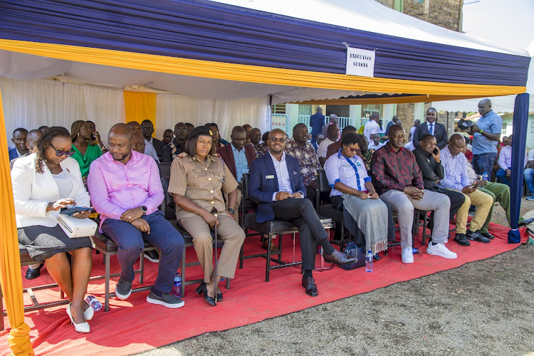 Interior PS Raymond Omollo accompanied by other leaders when he joined the clergy and congregants at Migosi SDA Church, for a thanksgiving Sabbath service celebrating the 10th anniversary of the Migosi AYS Alumni on May 18, 2024