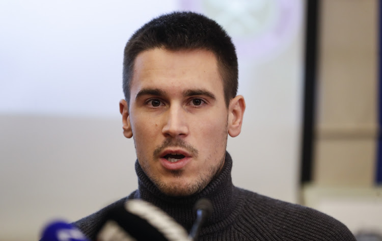 Djordje Djokovic, brother of Serbian tennis player Novak Djokovic, speaks during a press conference in Belgrade, Serbia, on January 10 2022. Picture: GETTY IMAGES/SRDJAN STEVANOVIC