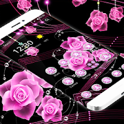 Theme Pink Rose Black Flowers Pendants  Icon