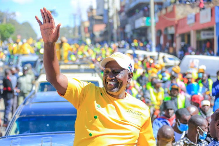 Deputy President William Ruto acknowledges greetings from Eldoret residents on August 8, 2022.