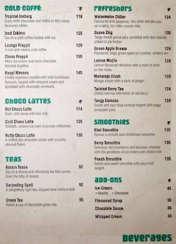 Cafe Coffee Day menu 