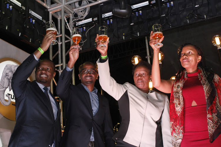 KBL CR director Eric Kiniti, master brewer Daniel Njuguna, KBL MD Jane Karuku and master brewer Valentine Wambui