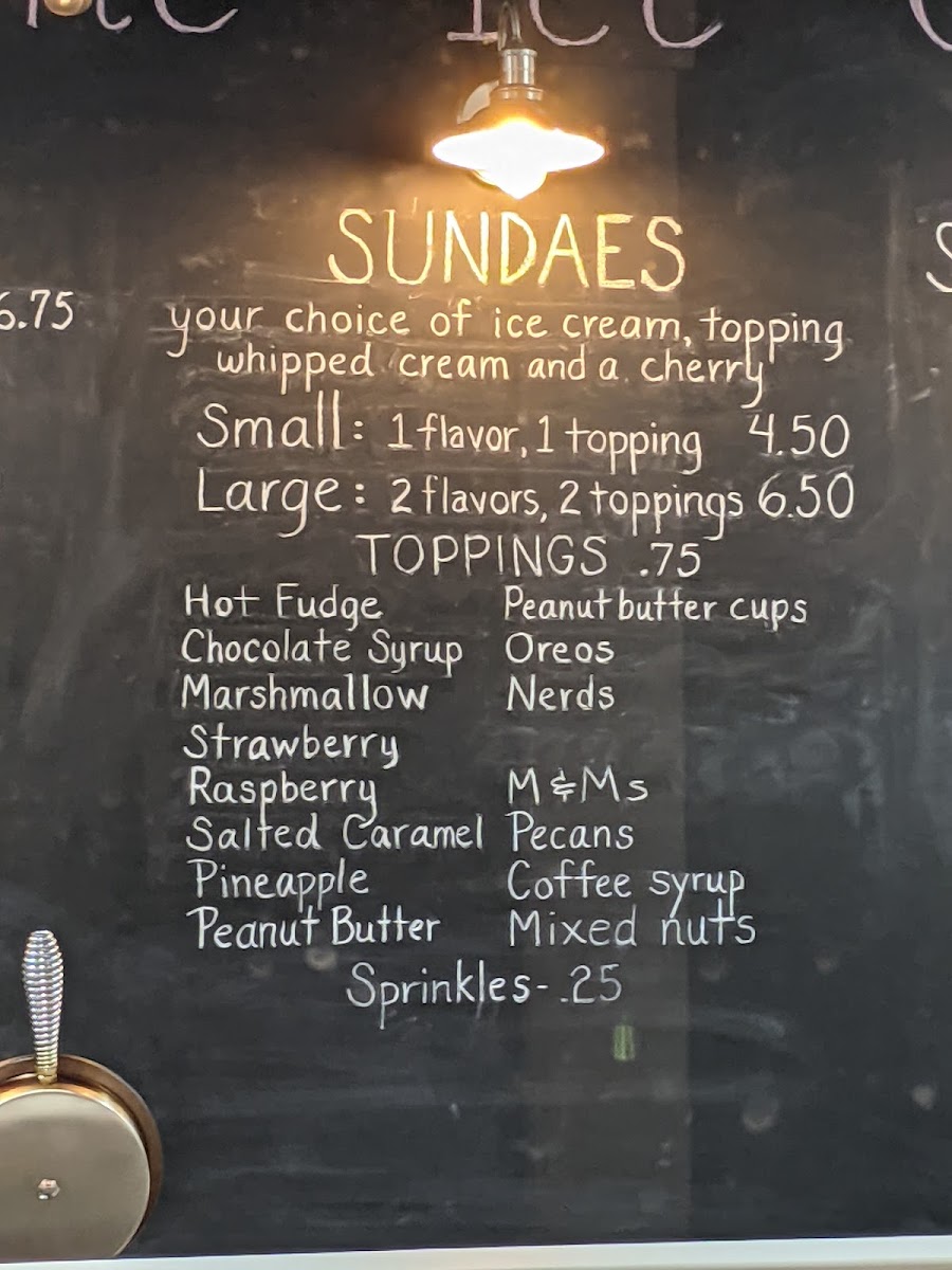 Adaline Ice Cream gluten-free menu