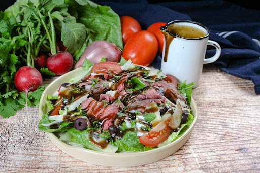 King Timmy's Prime Rib Salad on a plate.