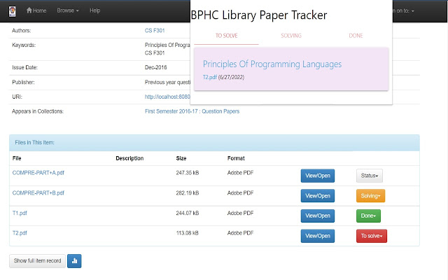 BPHC Library Paper Tracker chrome extension