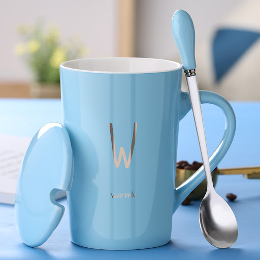 Title 15, Ceramic Mug With Lid and Spoon for Couples. Tre...