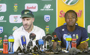 Capatin Faf du Plessis and Kagiso Rabada during day 5 of the 4th Sunfoil Test match between South Africa and Australia at Bidvest Wanderers Stadium on April 03, 2018 in Johannesburg, South Africa. 