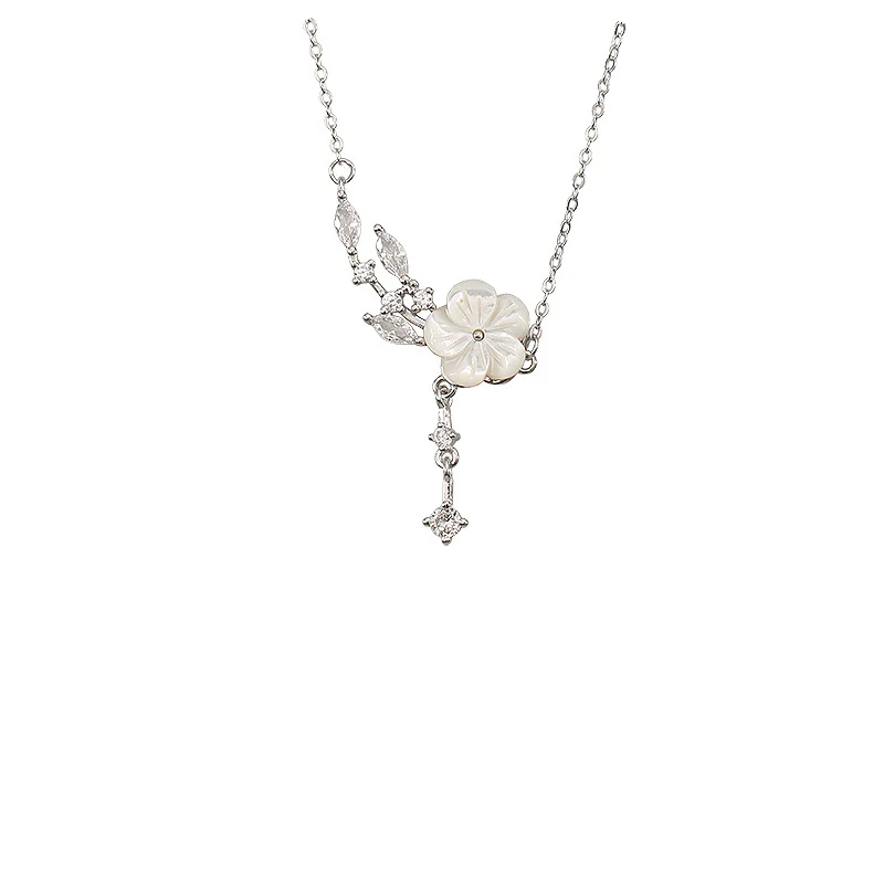 S999 Puur Zilveren Bloemen Moeder Shell Ketting voor Dames Prachtige Sieraden Elegant en Tijdloos Perfect Cadeau