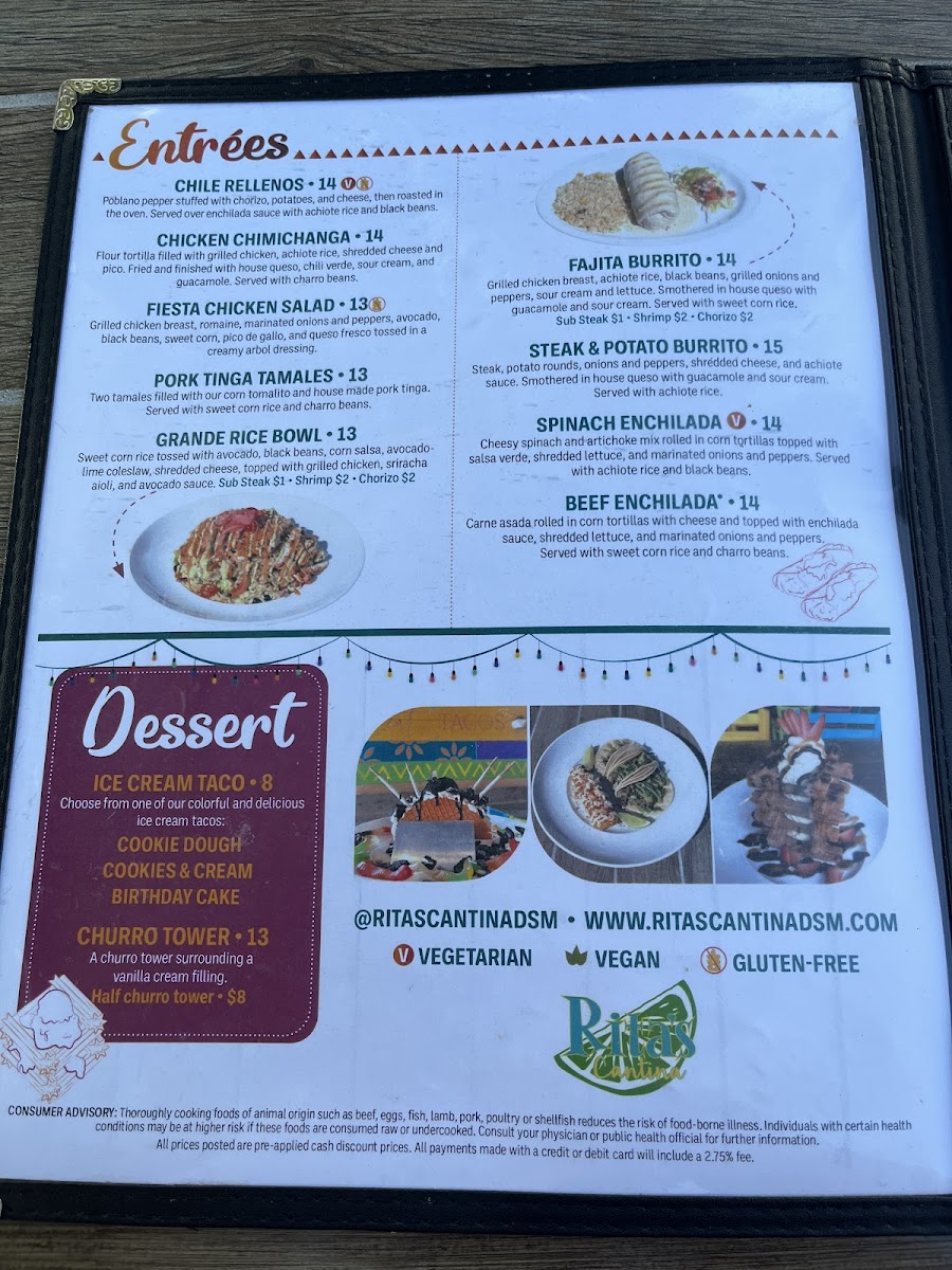 Rita's Cantina gluten-free menu