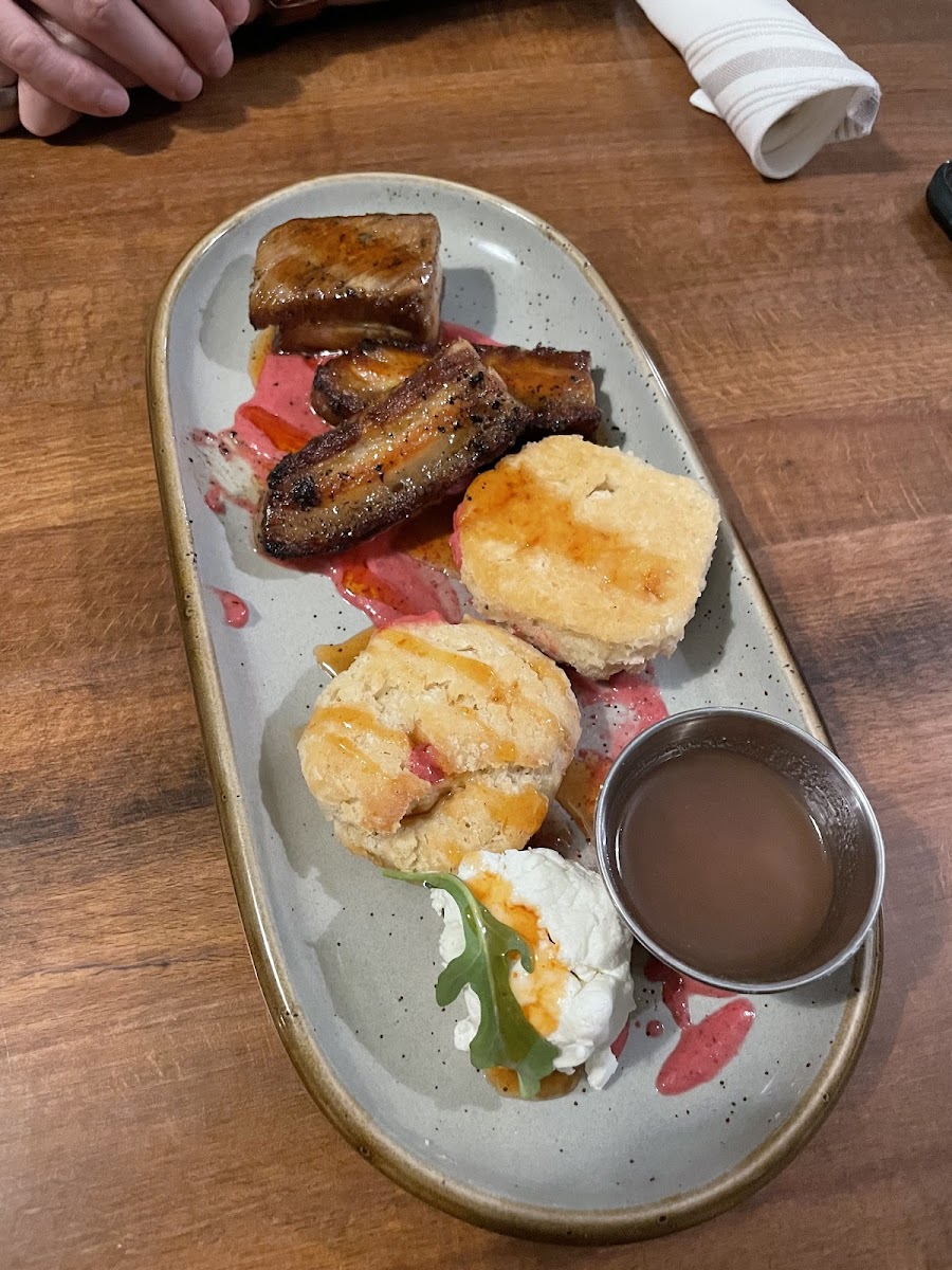 Biscuit and pork belly