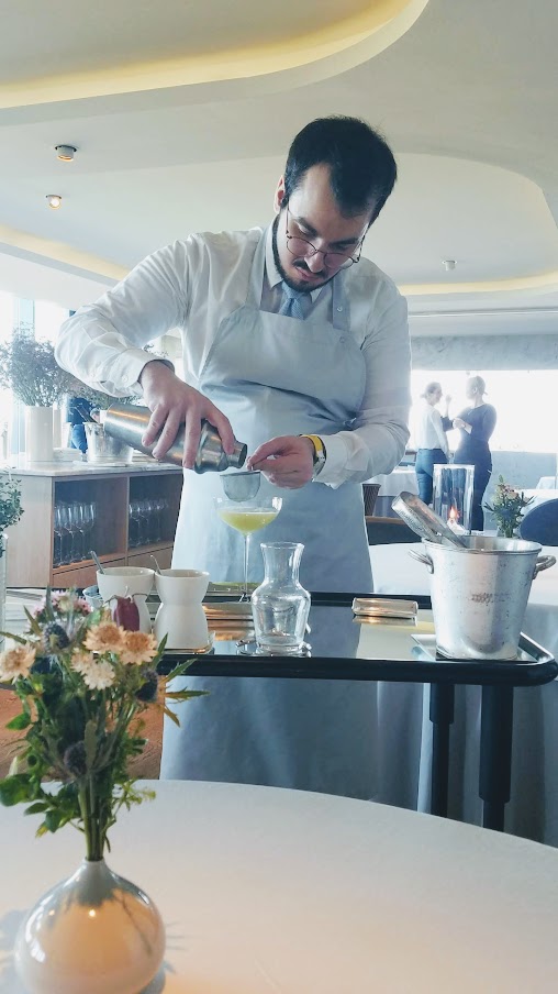 Juice pairing of Green Apple and Lemon Thyme at Geranium, a three Michelin star restaurant in Copenhagen