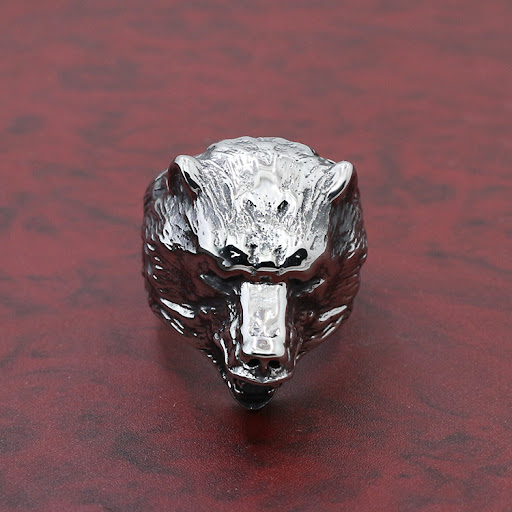 Title 3, Wolf Head Stainless Steel Ring for Couples, Ani...