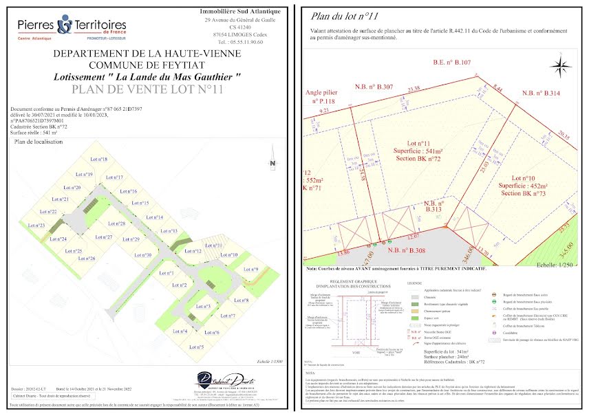 Vente terrain  541 m² à Feytiat (87220), 67 000 €