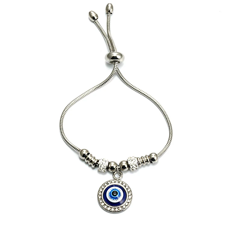 Bracciale alla moda regolabile con occhio blu estraibile, protezione e stile. Facile da indossare, vestibilità perfetta.