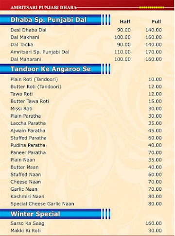 Amritsari Punjabi Dhaba menu 