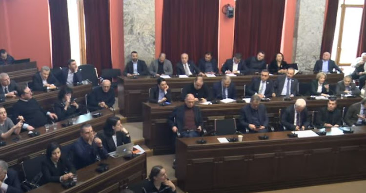 Video from inside the parliament building in Tbilisi, the Georgian capital, showed a brief but violent brawl between lawmakers after the chairman of the chamber's legal affairs committee appeared to strike the leader of the United National Movement opposition party, which opposes the law.