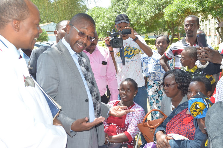 Murang'a Governor Mwangi wa Iria with residents at Maragua Level 4 Hospital