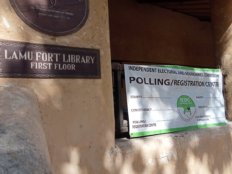 A voter registration centre at the Lamu fort in Lamu county