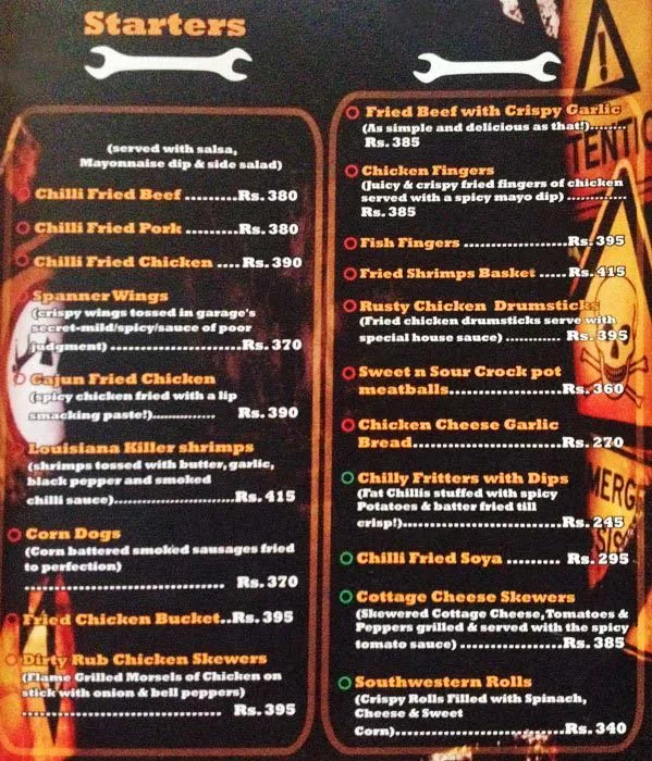 Garage Inc menu 