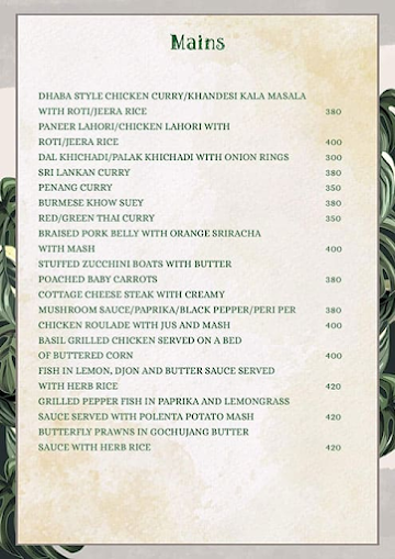 Orion Boho Botany Bar menu 