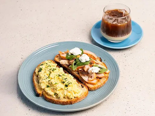 Vietnamese Style Iced Coffee + Scrambled Eggs On Sourdough Combo