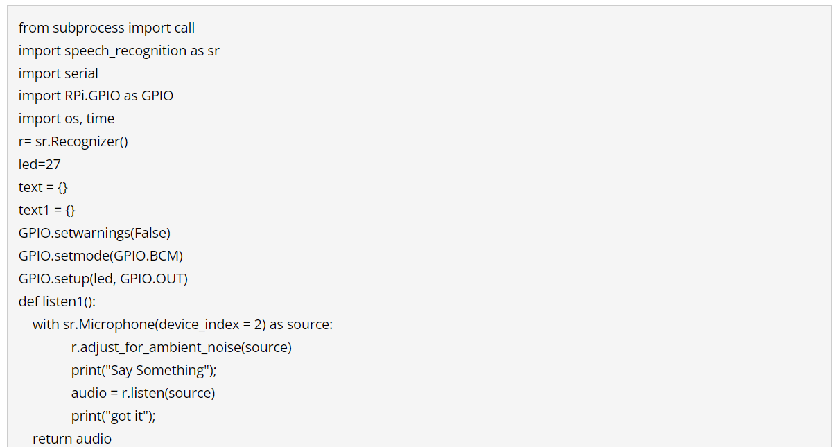 Code for Raspberry Pi Speech Program