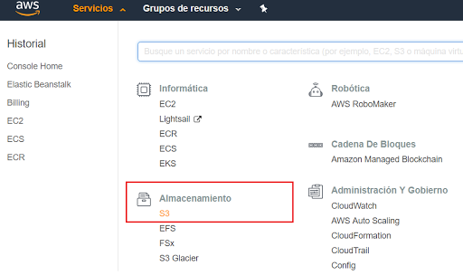 Almacenamiento AWS S3