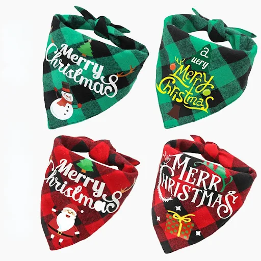 Double-Sided Dual-Use Pet Puppy Cat Scarf Bandana Christmas Triangle Scarf for Dog Small Large Washable Adjustable Acces