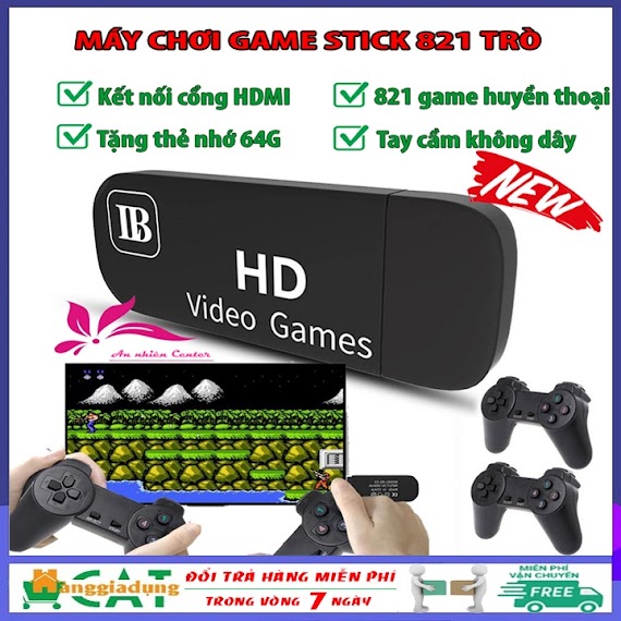 Máy Chơi Game Điện Tử 4 Nút Cầm Tay Game Stick 4K Hdmi Sẵn 821 Trò Trơi, Tay Cầm Không Dây