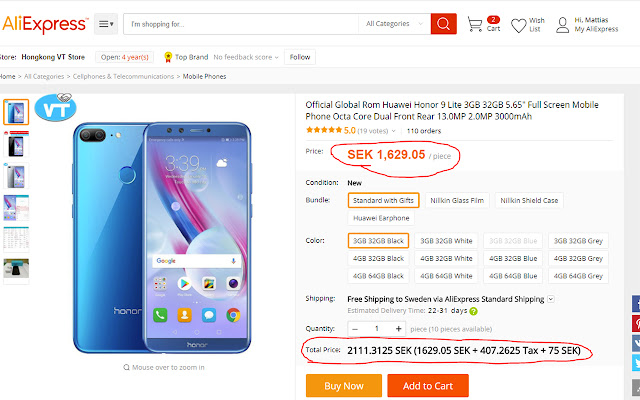 Aliexpress plus moms & postnord avgift chrome extension