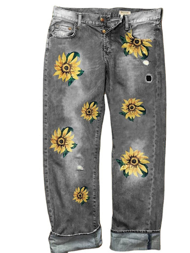 Title 2, Sunflower fashion print wide-leg denim trousers...