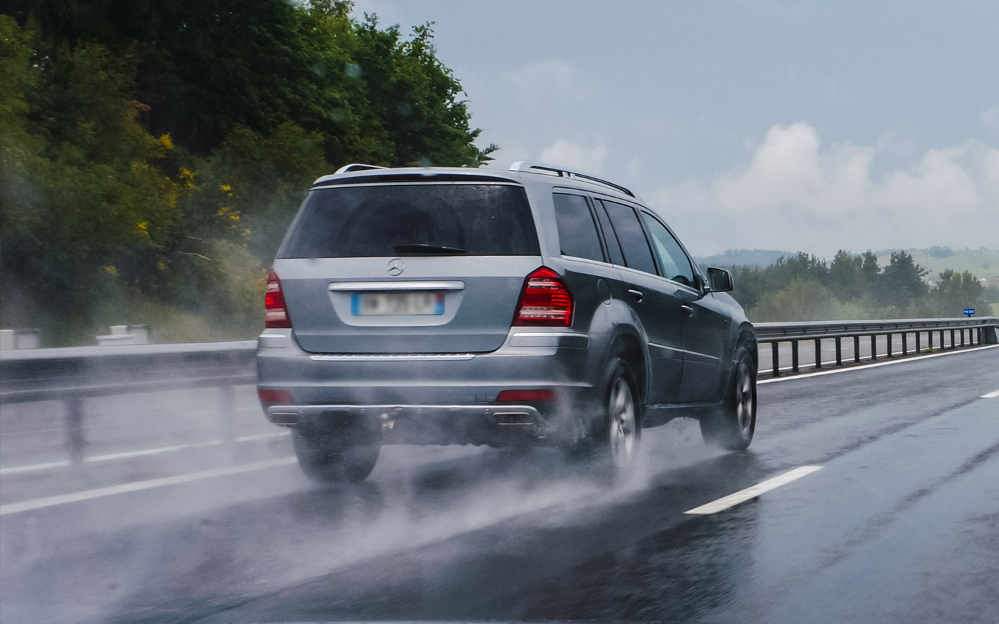 car on wet road