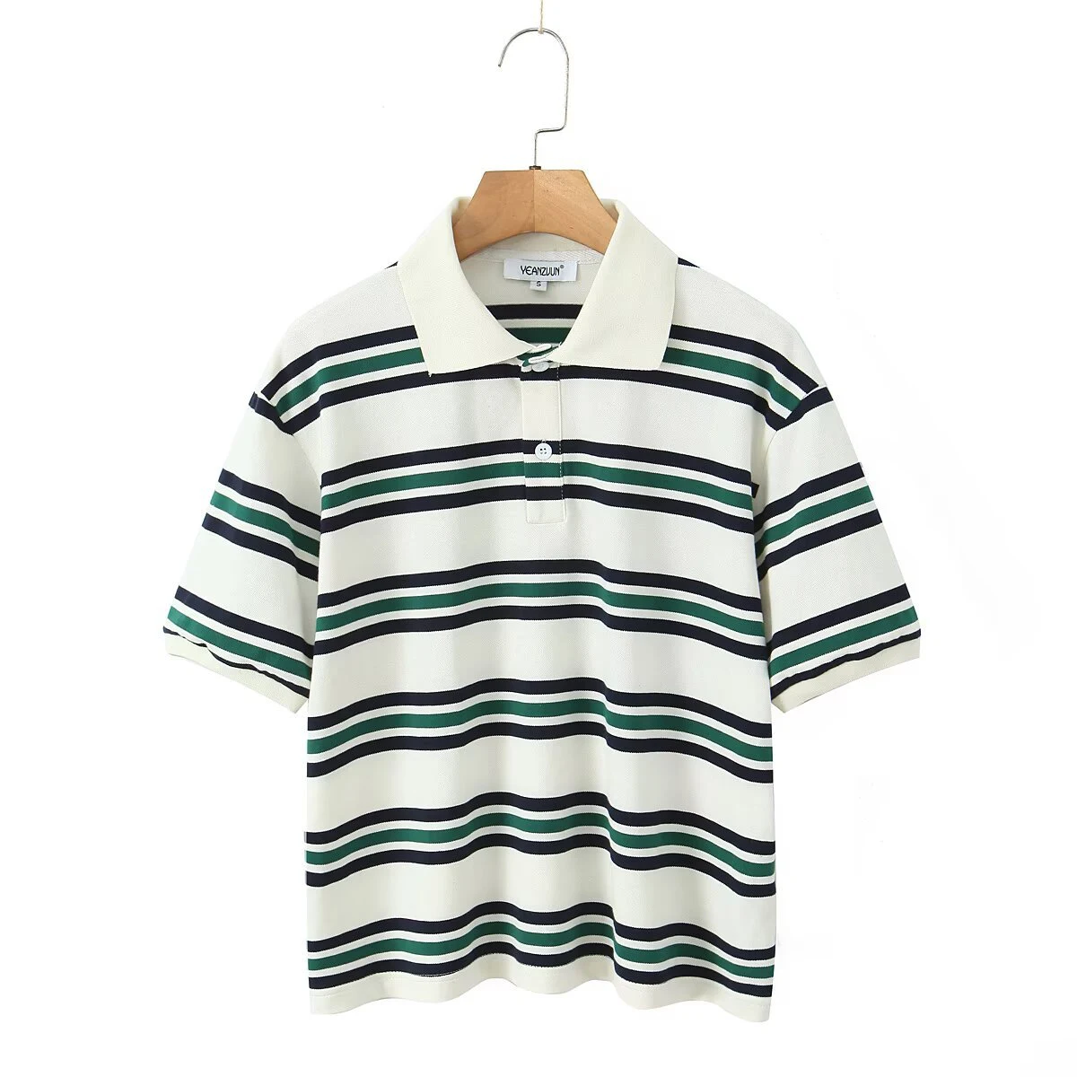 Title 11, Retro Contrast Color Pure Cotton Striped Polo S...