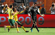 SA goalkeeper Mondli Mpoto celebrates with teammates after winning a penalty shoot-out against Ghana in 2019. Mpoto has struggled for game time in the DStv Premiership.