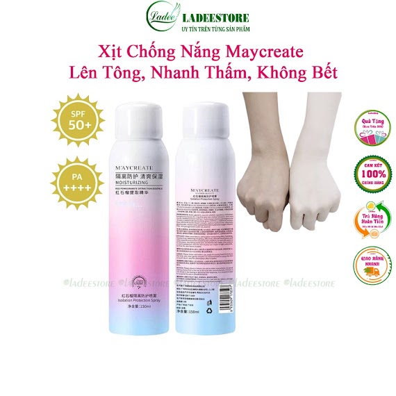 Kem Chống Nắng Maycreate Dạng Xịt, Xịt Chống Nắng Trắng Da, Freeship Kem Chống Nắng