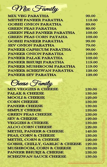 Delhi Paratha Darbar menu 