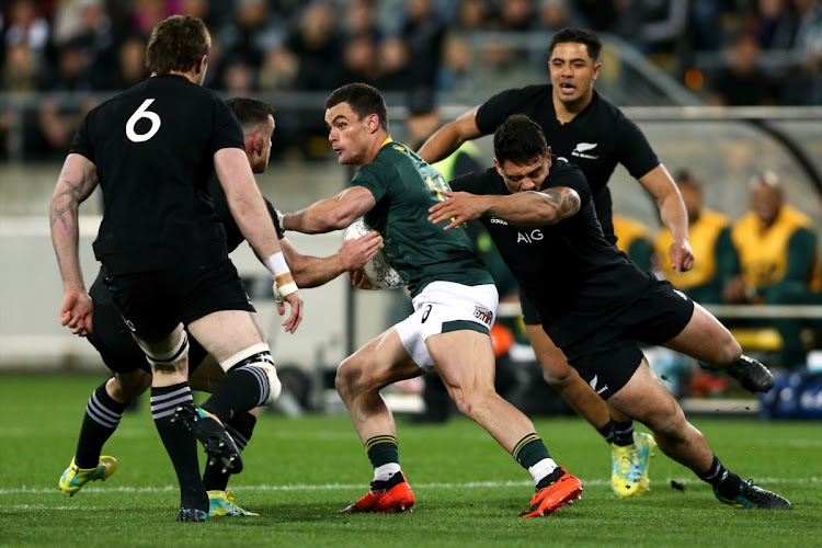 Jesse Kriel of South Africa is tackled by New Zealand players during the Rugby Championship match between the All Blacks and the Springboks. Picture: GETTY IMAGES/GETTY IMAGES