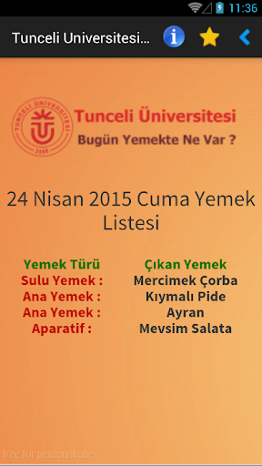 Tunceli Uni. Yemek Listesi