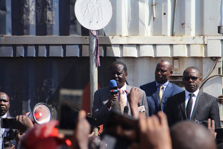 Raila Odinga addresses Kibra residents after Toi Market inferno on Tuesday