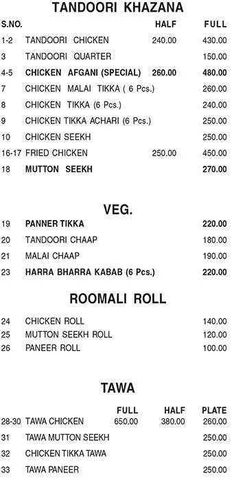 Singh Saab Punjabi Food menu 