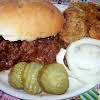 Thumbnail For Fried Yellow Squash Shown Here With Sloppy Joes, Picle & Onion.