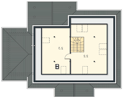 Lucia V DCB88D - Rzut strychu - przykładowa aranżacja - 36,6 m2