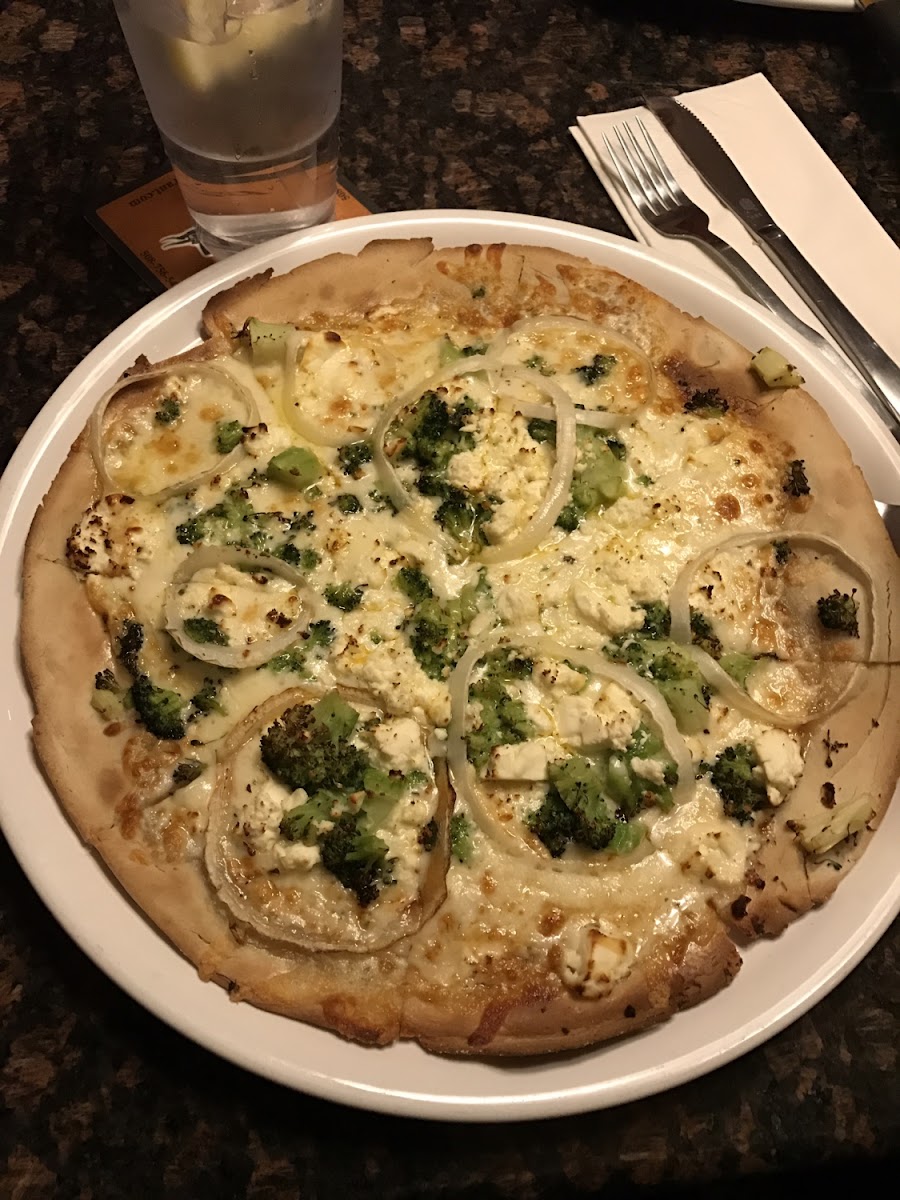 Gluten free broccoli and feta pizza!