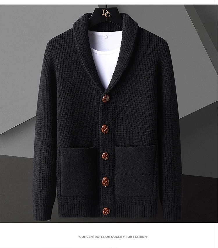 Title 3, Cardigan con bottoni e risvolto da uomo stile c...