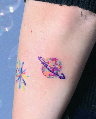 Multicolor Mercury Planet Tattoo Designs Meaning